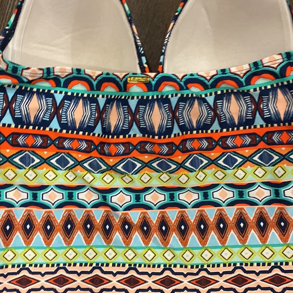 Ellen Tracy Blue Orange Tankini Swim Top Size 10 - Picture 8 of 12